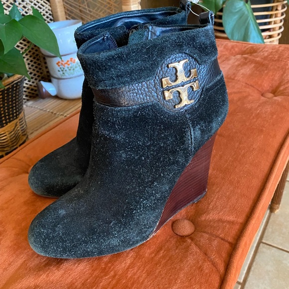 Tory Burch Suede Wedge Ankle Boots - Picture 1 of 15